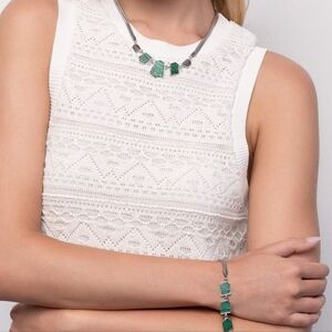 Casual Silver and Green Necklace